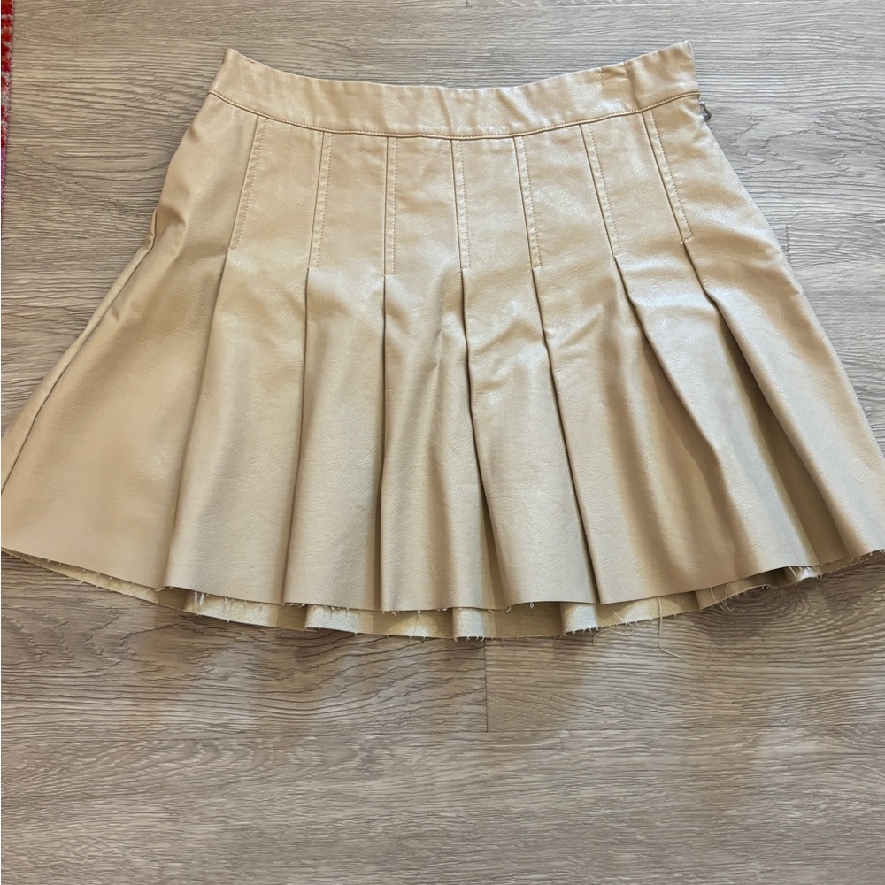 Tan Leather Pleated Skirt